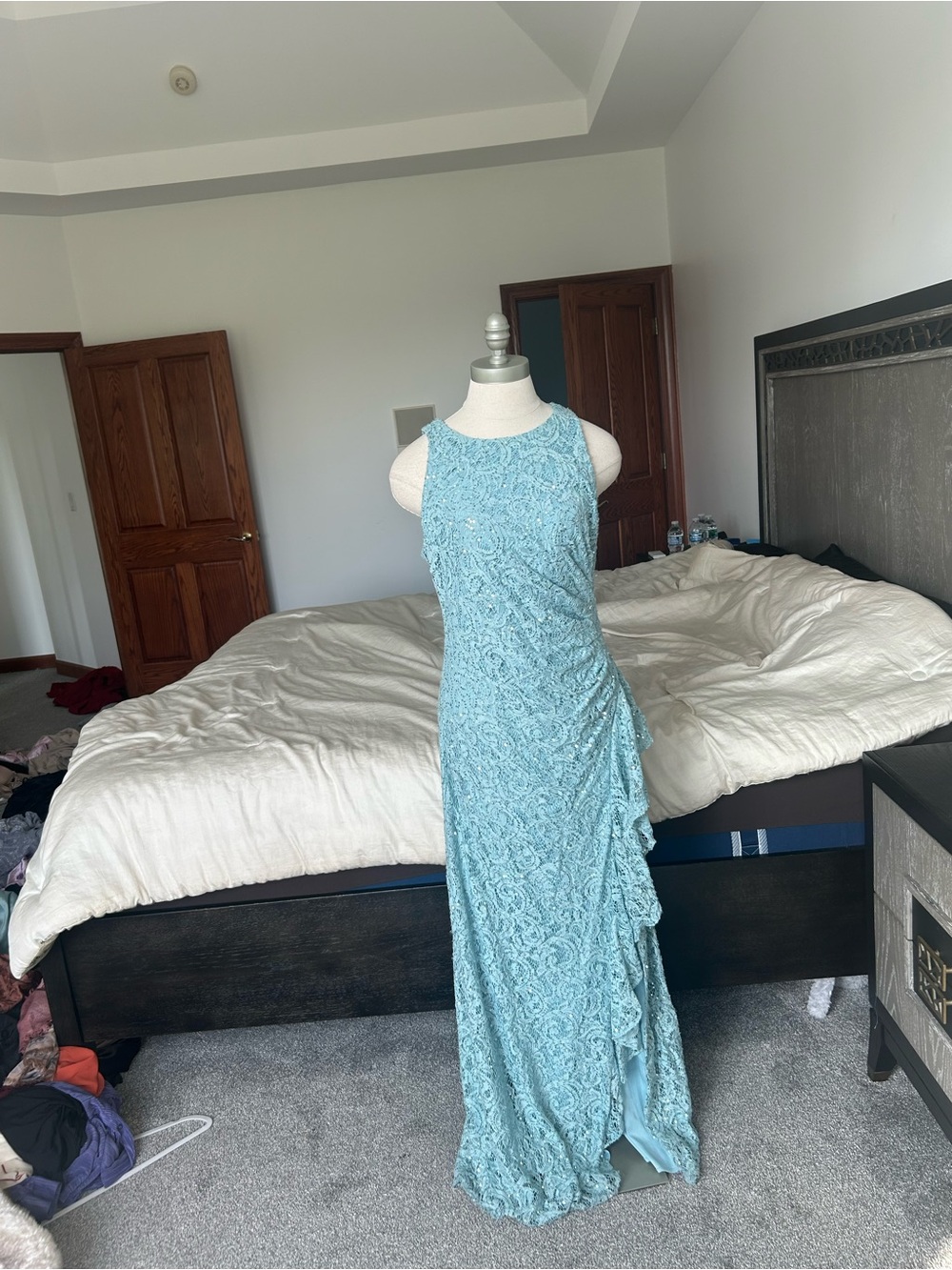Alex Evenings Aqua Lace Maxi Dress